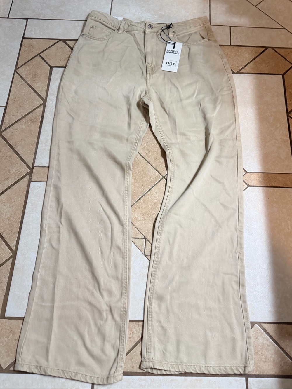 NWT OAT New York High Rise Mini Flare Jeans Ivory Beige Size 10/30